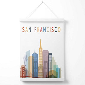 San Francisco Colourful City Skyline Poster with Hanger / 33cm / White