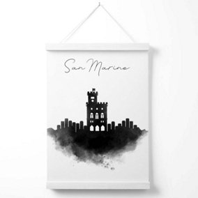 San Marino Watercolour Skyline City Poster with Hanger / 33cm / White