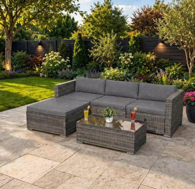 Sana Sleep Garden Corner Sofa Rattan Furniture Set 5 Piece 3 Seater ...