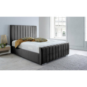 Sancia Plush Bed Frame With Lined Headboard - Black