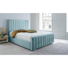 Sancia Plush Bed Frame With Lined Headboard - Duck Egg