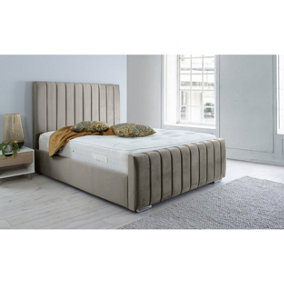Sancia Plush Bed Frame With Lined Headboard - Grey