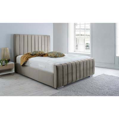 Sancia Plush Bed Frame With Lined Headboard Grey DIY at B&Q