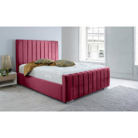 Sancia Plush Bed Frame With Lined Headboard - Maroon