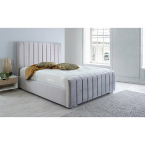 Sancia Plush Bed Frame With Lined Headboard - Silver