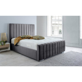 Sancia Plush Bed Frame With Lined Headboard - Steel