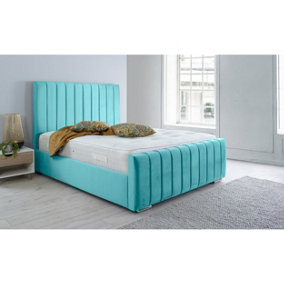 Sancia Plush Bed Frame With Lined Headboard - Teal