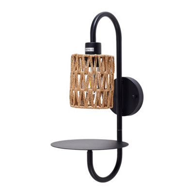 Sand Black Paper Rope Wall Light, 42cm Industrial Style with E27 Bulb Base