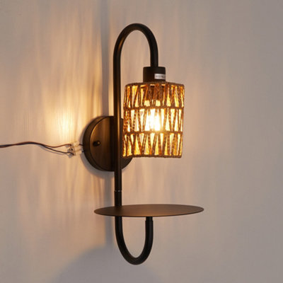 Sand Black Paper Rope Wall Light, 42cm Industrial Style with E27 Bulb Base