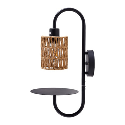 Sand Black Paper Rope Wall Light, 42cm Industrial Style with E27 Bulb Base