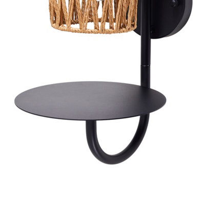Sand Black Paper Rope Wall Light, 42cm Industrial Style with E27 Bulb Base