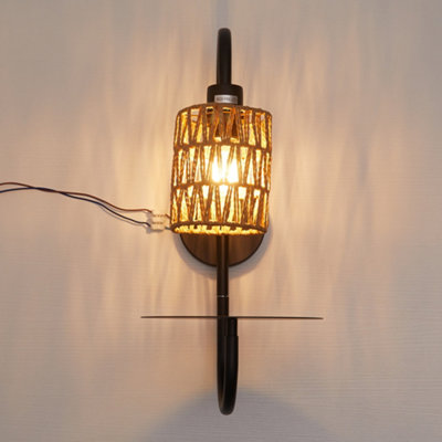 Sand Black Paper Rope Wall Light, 42cm Industrial Style with E27 Bulb Base