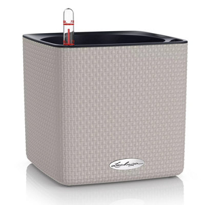 Sand Brown Plastic Self-watering 16cm Square Planter with Water Level Indicator, LECHUZA CUBE Color