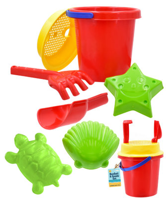 Sand Castle Bucket Set With Shovel Spade - Round Shape - 16cm