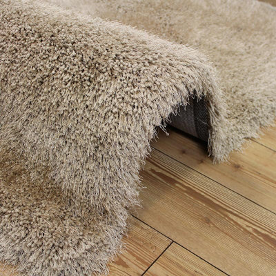 Sand Luxury Polyester Modern Plain Shaggy Sparkle Handmade Rug For Dining Room Bedroom & Living Room-100cm X 150cm