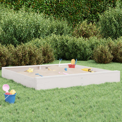 Sandbox with Seats White Square Solid Wood Pine