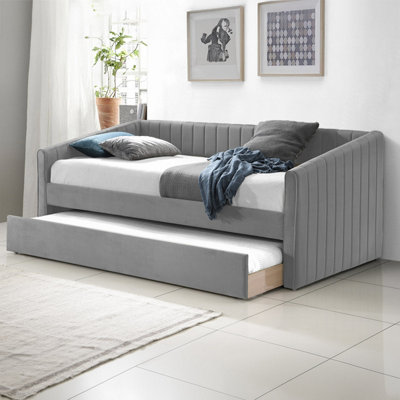 Sanderson Grey Upholstered Single 3ft Day Bed Including Underbed Trundle