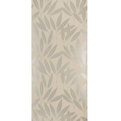 Sanderson Washable Vinyl Wallpaper Beige Metallic Silver Bamboo Leaf Design 10m