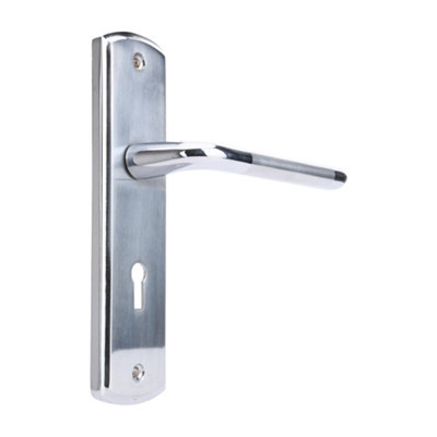 Sandleford Aston Security Key Lock Internal Door Handle Lever on Backplate Set Pair Kit - Dual Tone Polished and Brushed Chrome