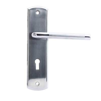 Sandleford Aston Security Key Lock Internal Door Handle Lever on Backplate Set Pair Kit - Dual Tone Polished and Brushed Chrome