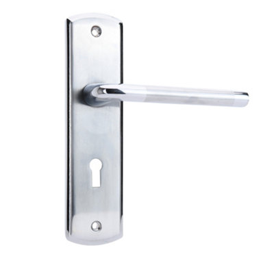 Sandleford Aston Security Key Lock Internal Door Handle Lever on Backplate Set Pair Kit - Dual Tone Polished and Brushed Chrome