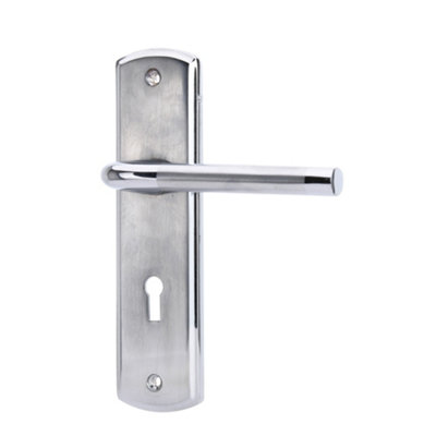 Sandleford Aston Security Key Lock Internal Door Handle Lever on Backplate Set Pair Kit - Dual Tone Polished and Brushed Chrome