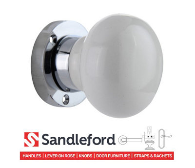 Sandleford Chawton Mortice Internal Door Knob Pull Set Pair - White Glazed Ceramic and Polished Chrome Round 60mm