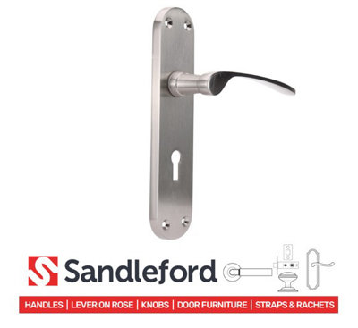 Sandleford Denton Security Key Lock Internal Door Handle Lever on Backplate Set Pair Kit - Brushed Nickel
