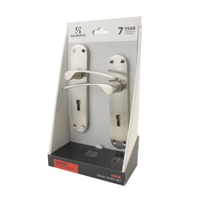Sandleford Denton Security Key Lock Internal Door Handle Lever on Backplate Set Pair Kit - Brushed Nickel