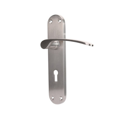 Sandleford Denton Security Key Lock Internal Door Handle Lever on Backplate Set Pair Kit - Brushed Nickel