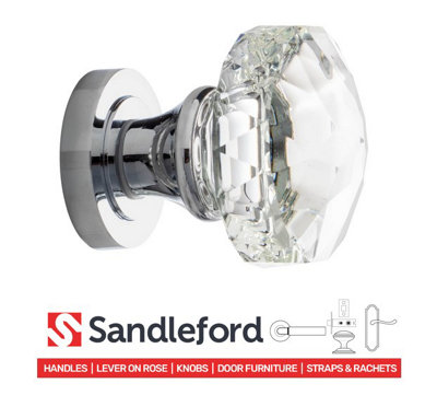 Sandleford Distinta Andria Mortice Internal Door Knob Pull Set Pair - Cut Glass and Polished Chrome Round 50mm
