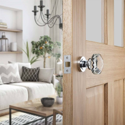 Sandleford Distinta Andria Mortice Internal Door Knob Pull Set Pair - Cut Glass and Polished Chrome Round 50mm