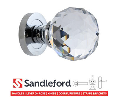 Sandleford Distinta Monza Mortice Internal Door Knob Pull Set Pair - Cut Glass and Polished Chrome Round 50mm