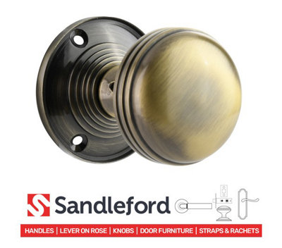 Sandleford Edgeworth Mortice Internal Door Knob Pull Set Pair - Antique Brass Round 65mm