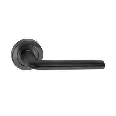 Sandleford Elmore Internal Door Handle Lever On Round Rose Set Pair - Matt Black Matte Straight Design - 50mm Rose