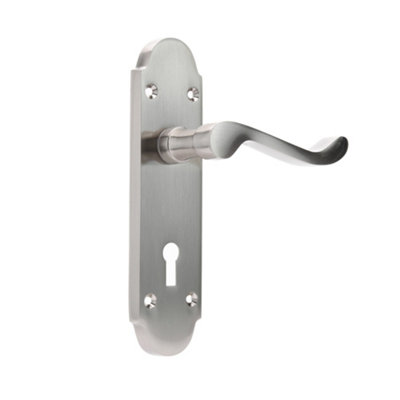 Sandleford Fawley Security Key Lock Internal Door Handle Lever on Backplate Set Pair Kit - Brushed Nickel