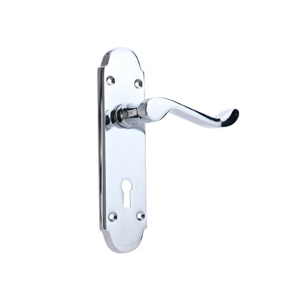 Sandleford Fawley Security Key Lock Internal Door Handle Lever on Backplate Set Pair Kit - Polished Chrome