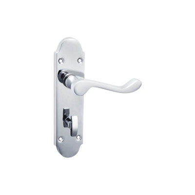 Sandleford Fawley Thumb Turn Privacy Internal Bathroom Door Handle W/C Toilet Lever on Backplate Set Pair Kit - Polished Chrome