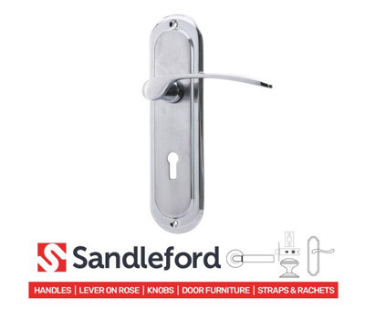 Sandleford Hainton Security Key Lock Internal Door Handle Lever on Backplate Set Pair Kit - Dual Tone Polished & Brushed Chrome