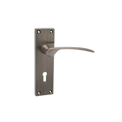 Sandleford Hartwell Security Key Lock Internal Door Handle Lever on Backplate Set Pair Kit - Antique Brass