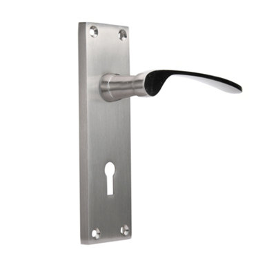 Sandleford Hartwell Security Key Lock Internal Door Handle Lever on Backplate Set Pair Kit - Brushed Nickel