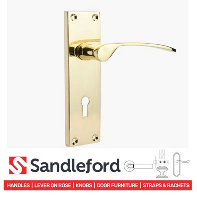 Sandleford Hartwell Security Key Lock Internal Door Handle Lever on Backplate Set Pair Kit - Polished Brass