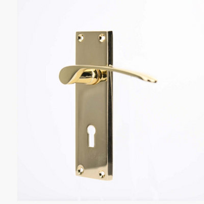 Sandleford Hartwell Security Key Lock Internal Door Handle Lever on Backplate Set Pair Kit - Polished Brass