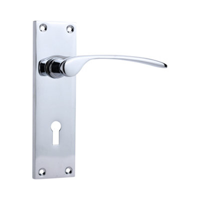 Sandleford Hartwell Security Key Lock Internal Door Handle Lever on Backplate Set Pair Kit - Polished Chrome