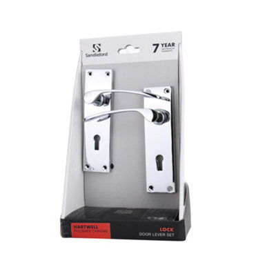 Sandleford Hartwell Security Key Lock Internal Door Handle Lever on Backplate Set Pair Kit - Polished Chrome