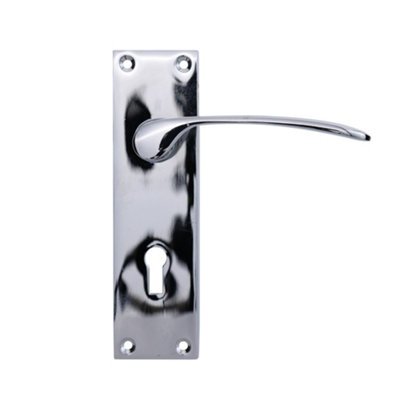 Sandleford Hartwell Security Key Lock Internal Door Handle Lever on Backplate Set Pair Kit - Polished Chrome