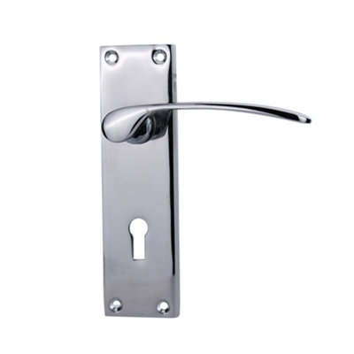 Sandleford Hartwell Security Key Lock Internal Door Handle Lever on Backplate Set Pair Kit - Polished Chrome