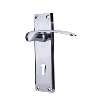 Sandleford Hartwell Security Key Lock Internal Door Handle Lever on Backplate Set Pair Kit - Polished Chrome
