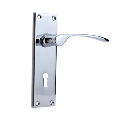 Sandleford Hartwell Security Key Lock Internal Door Handle Lever on Backplate Set Pair Kit - Polished Chrome