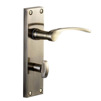 Sandleford Hartwell Thumb Turn Privacy Internal Bathroom  Door Handle W/C Toilet Lever on Backplate Set Pair Kit - Antique Brass